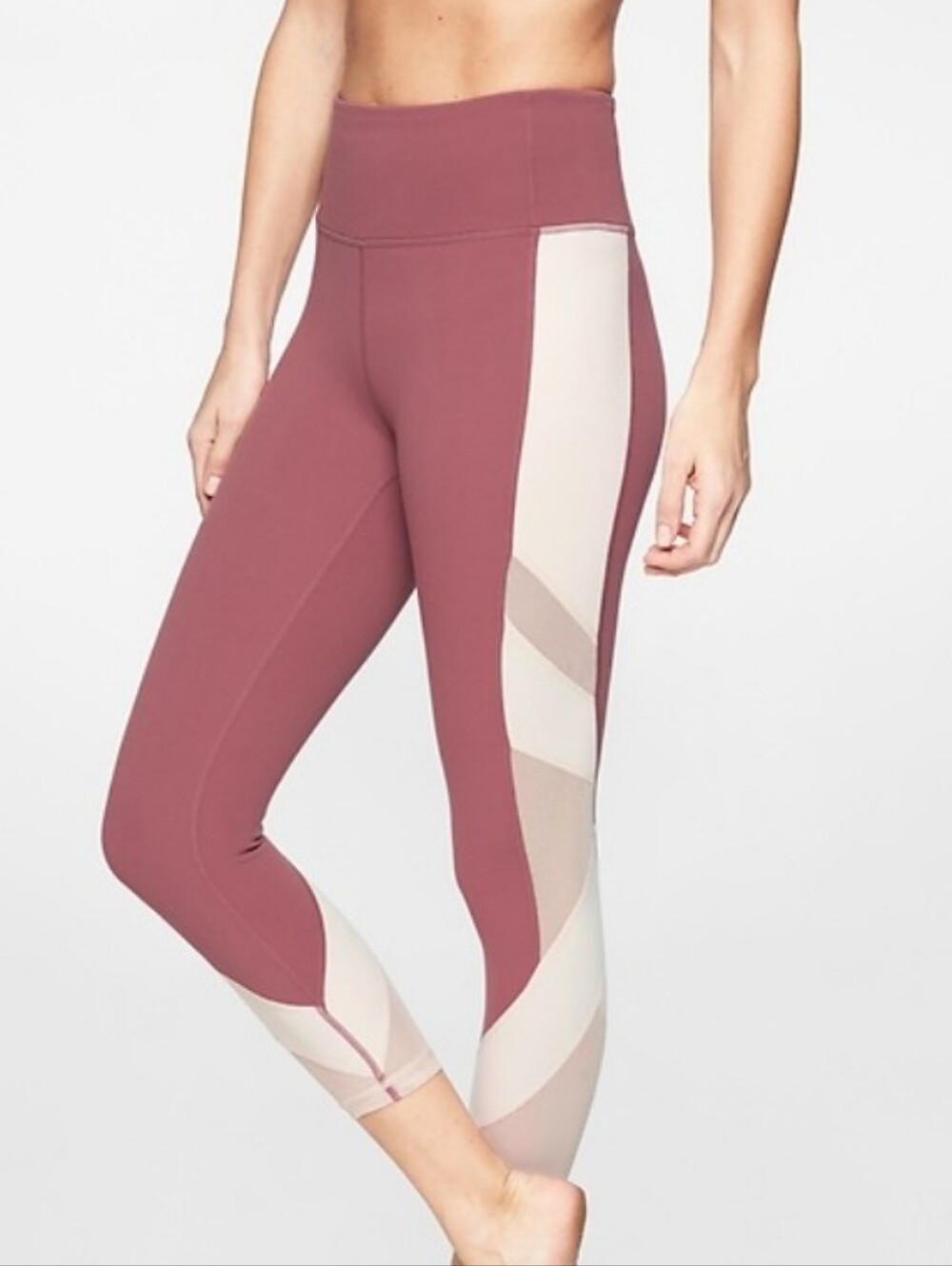 Athleta Exhale Capri in Mauve with Cream Panels